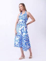 Gaiia Halter Neck Short Summer Dress - Blue