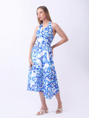 Gaiia Halter Neck Short Summer Dress - Blue