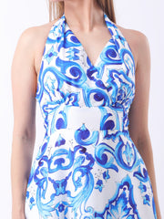 Gaiia Halter Neck Short Summer Dress - Blue