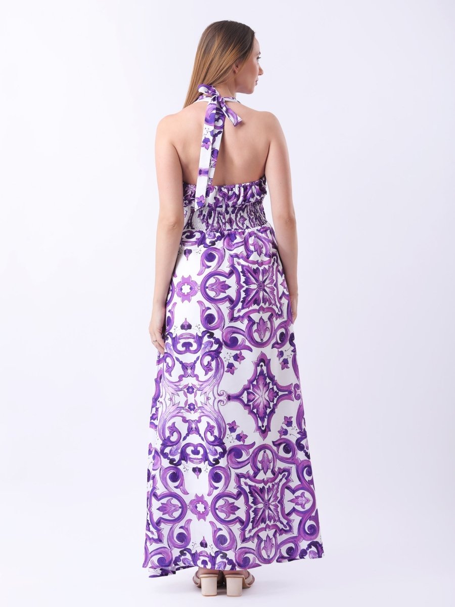 Gaiia Halter Neck Short Summer Dress - Purple - GAIIA