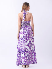 Gaiia Halter Neck Short Summer Dress - Purple