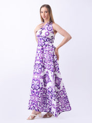 Gaiia Halter Neck Short Summer Dress - Purple