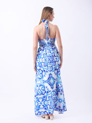 Gaiia Halter Neck Short Summer Dress - Blue