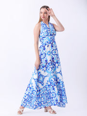 Gaiia Halter Neck Short Summer Dress - Blue