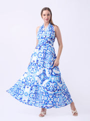 Gaiia Halter Neck Short Summer Dress - Blue