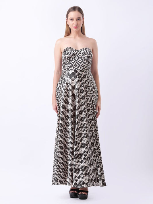 Gaiia Satin Printed Corset Dress - Beige - GAIIA