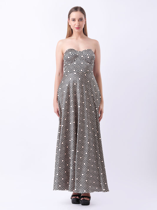 Gaiia Satin Printed Corset Dress - Beige