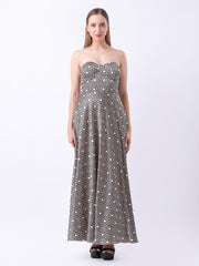 Gaiia Satin Printed Corset Dress - Beige