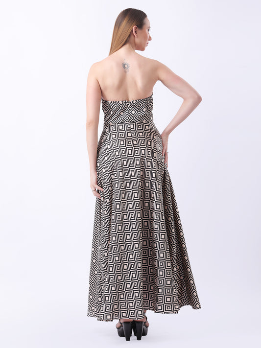 Gaiia Satin Printed Corset Dress - Beige