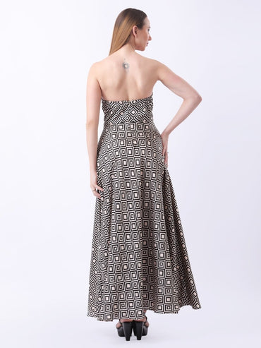 Gaiia Satin Printed Corset Dress - Beige - GAIIA