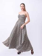 Gaiia Satin Printed Corset Dress - Beige