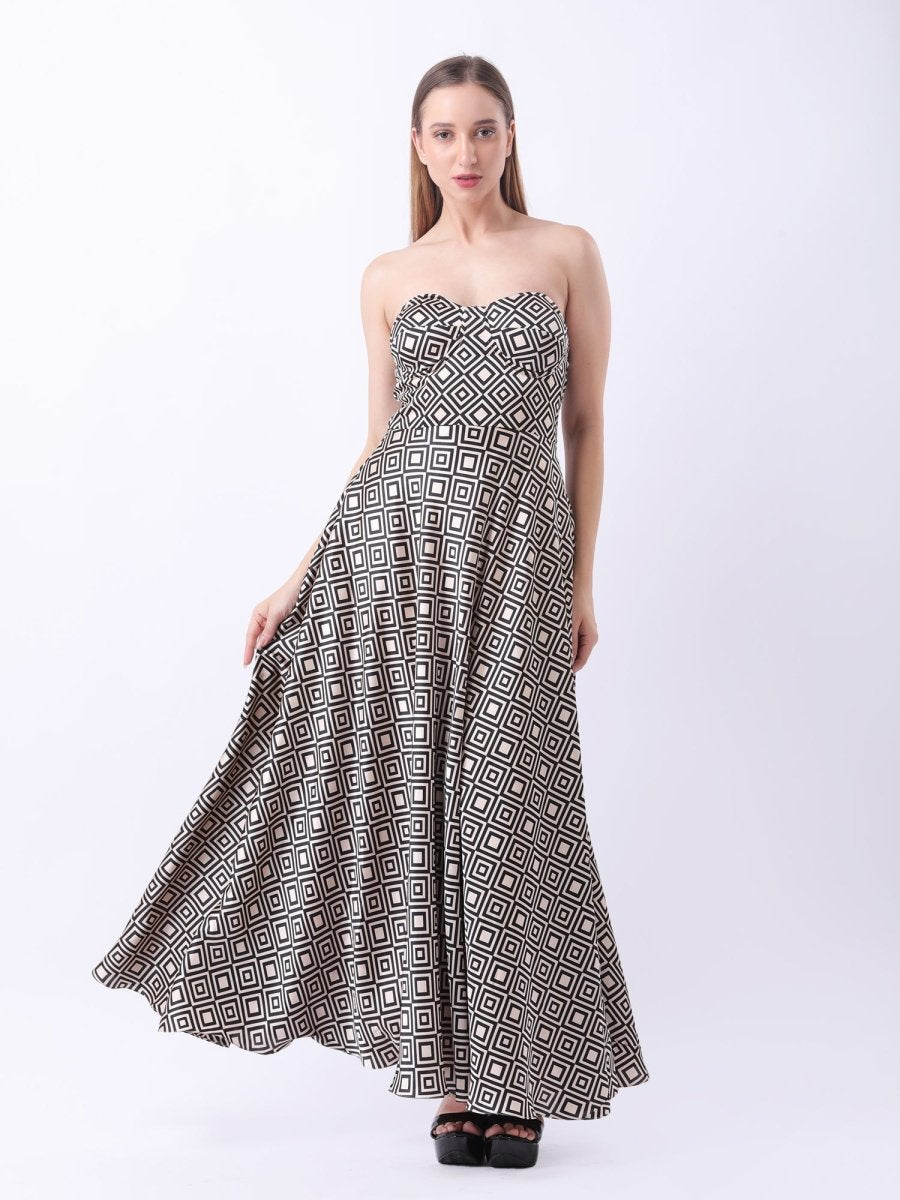 Gaiia Satin Printed Corset Dress - Beige - GAIIA