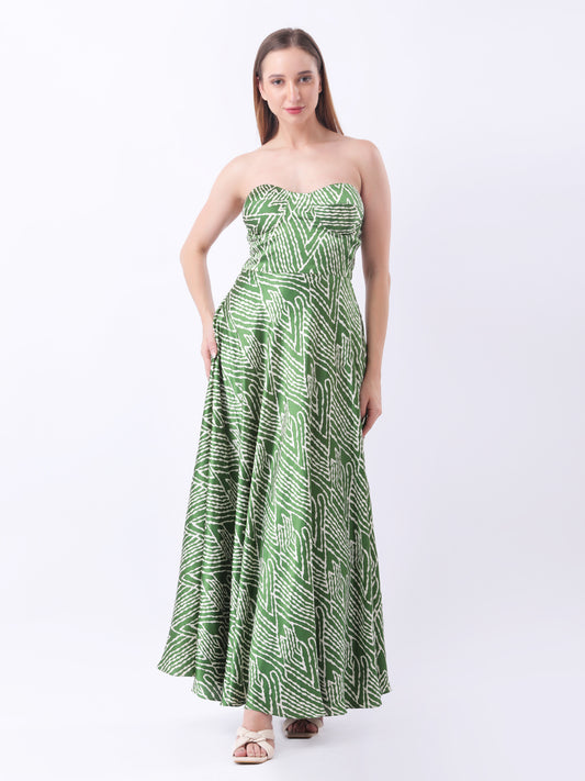 Gaiia Satin Printed Corset Dress - Green