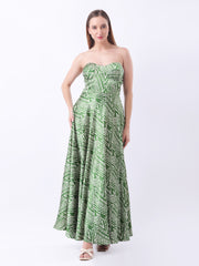 Gaiia Satin Printed Corset Dress - Green