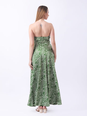 Gaiia Satin Printed Corset Dress - Green - GAIIA