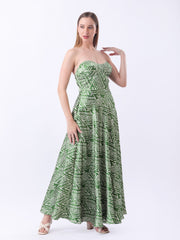 Gaiia Satin Printed Corset Dress - Green