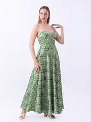 Gaiia Satin Printed Corset Dress - Green