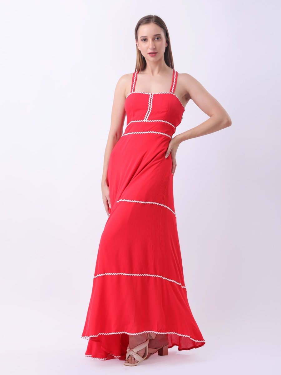 Gaiia Red Strappy Tiered Dress - Red - GAIIA