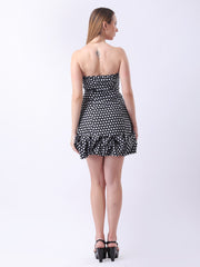 Gaiia Strapless Polka Dot Ruffle-Hem Mini Dress - Black