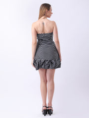 Gaiia Strapless Polka Dot Ruffle-Hem Mini Dress - Black