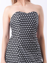 Gaiia Strapless Polka Dot Ruffle-Hem Mini Dress - Black
