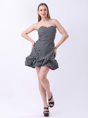 Gaiia Strapless Polka Dot Ruffle-Hem Mini Dress - Black
