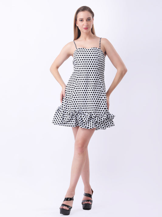 Gaiia Strappy Polka Dot Ruffle-Hem Mini Dress - White