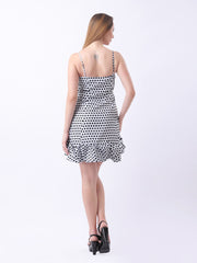 Gaiia Strappy Polka Dot Ruffle-Hem Mini Dress - White