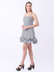 Gaiia Strappy Polka Dot Ruffle-Hem Mini Dress - White