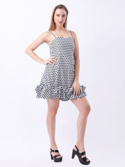 Gaiia Strappy Polka Dot Ruffle-Hem Mini Dress - White