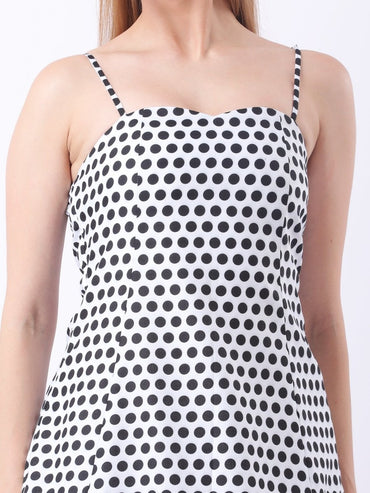 Gaiia Strappy Polka Dot Ruffle - Hem Mini Dress - White - GAIIA