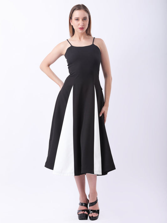 Gaiia Color-Block Godet Dress - Black