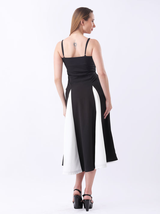 Gaiia Color-Block Godet Dress - Black