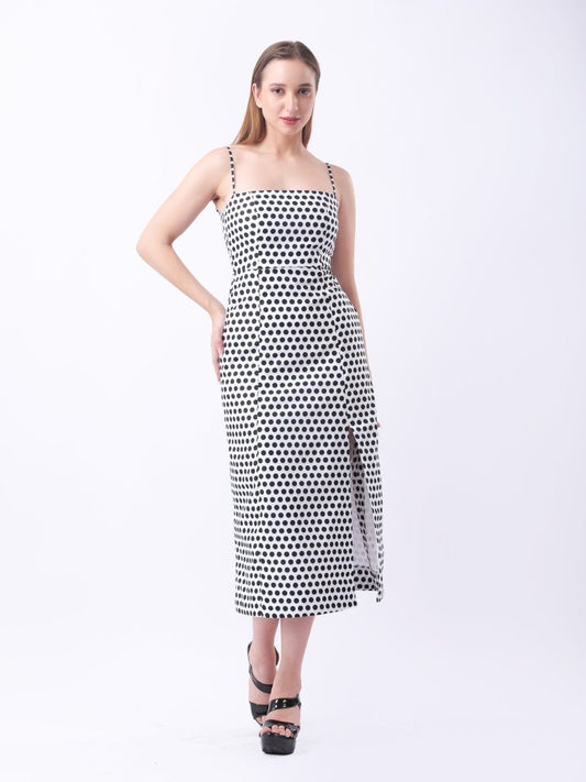 Gaiia Polka - Dot Spaghetti Strap Midi Dress - White - GAIIA