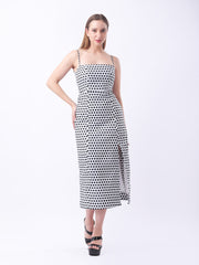 Gaiia Polka-Dot Spaghetti Strap Midi Dress - White