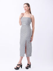 Gaiia Polka-Dot Spaghetti Strap Midi Dress - White