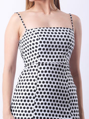 Gaiia Polka-Dot Spaghetti Strap Midi Dress - White