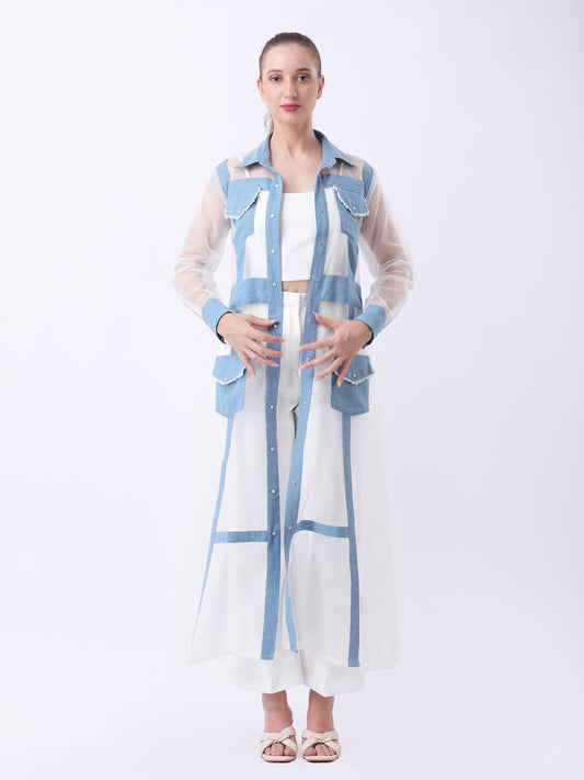 Gaiia Architectural Sheer-Panel Coat Set - White