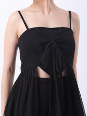 Gaiia Tie-Front Top With Sheer Overlay & Trousers - Black
