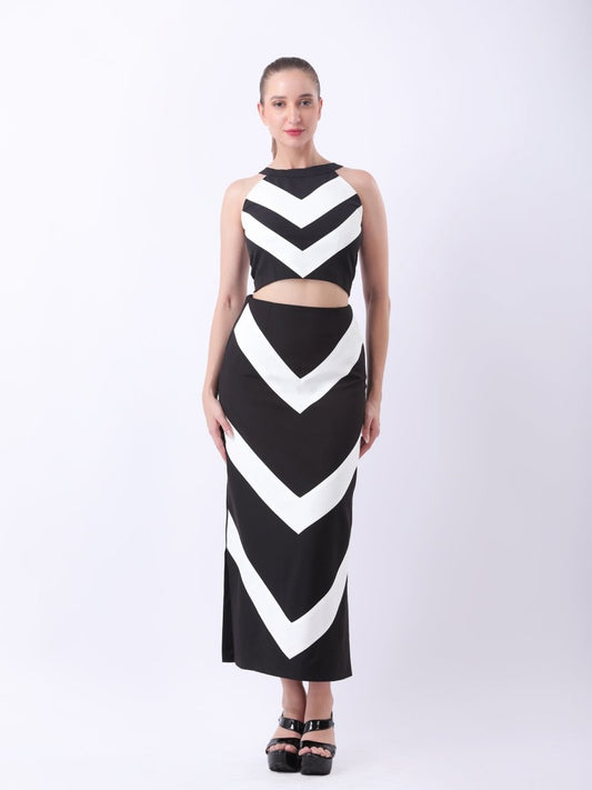 Gaiia Chevron - Stripe Two - Piece Maxi Set - Black - GAIIA