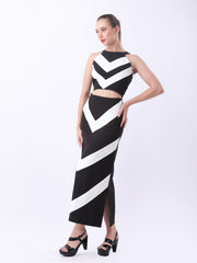 Gaiia Chevron-Stripe Two-Piece Maxi Set - Black