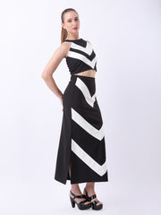 Gaiia Chevron-Stripe Two-Piece Maxi Set - Black