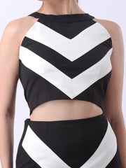 Gaiia Chevron-Stripe Two-Piece Maxi Set - Black