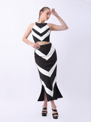 Gaiia Chevron-Stripe Two-Piece Maxi Set - Black