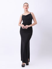 Gaiia Cowl Neck Ruched Maxi Gown - Black