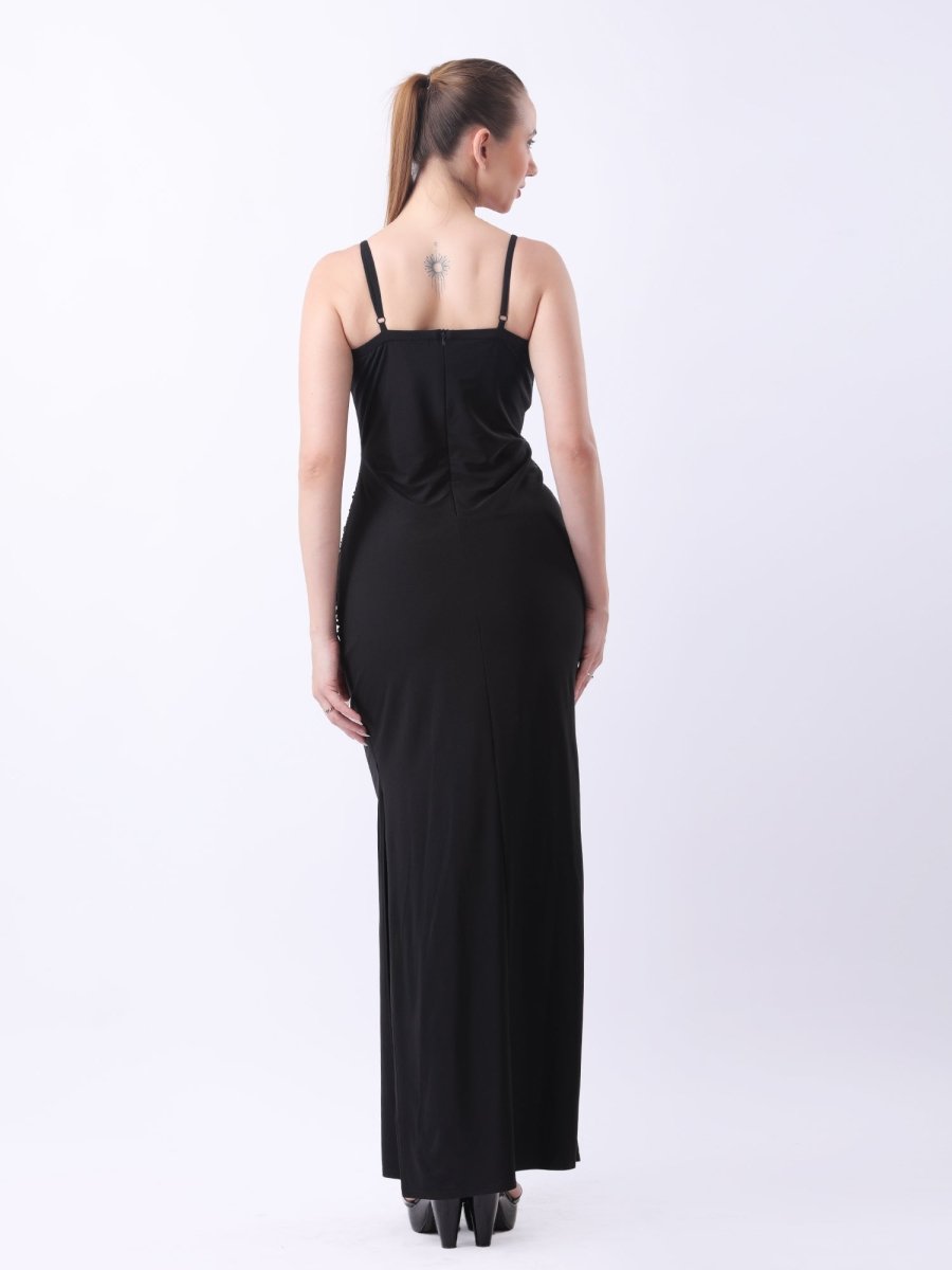 GAIIA-Cowl Neck Sleeveless Ruched Gown