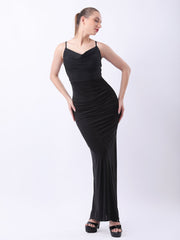 Gaiia Cowl Neck Ruched Maxi Gown - Black