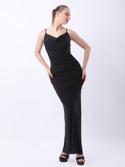 Gaiia Cowl Neck Ruched Maxi Gown - Black