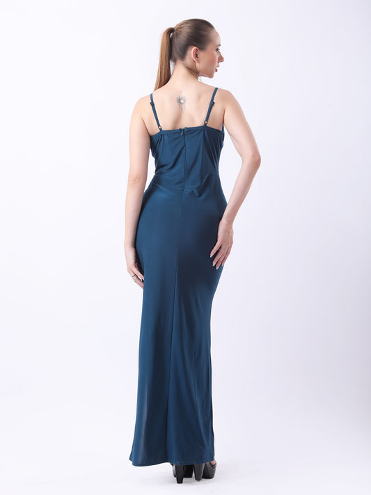 Gaiia Cowl Neck Ruched Maxi Gown - Teal