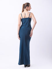Gaiia Cowl Neck Ruched Maxi Gown - Teal
